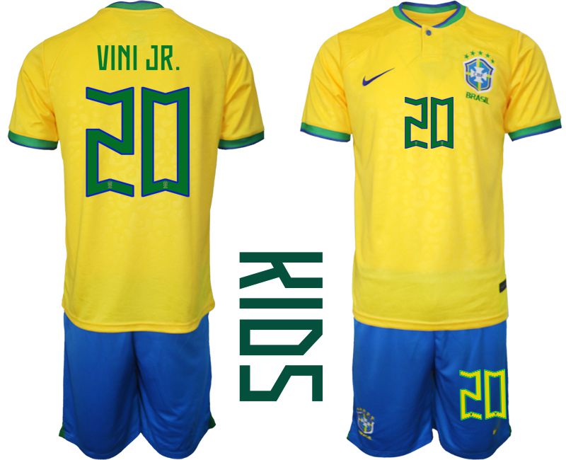 Youth 2022 World Cup National Team Brazil home yellow #20 Soccer Jersey